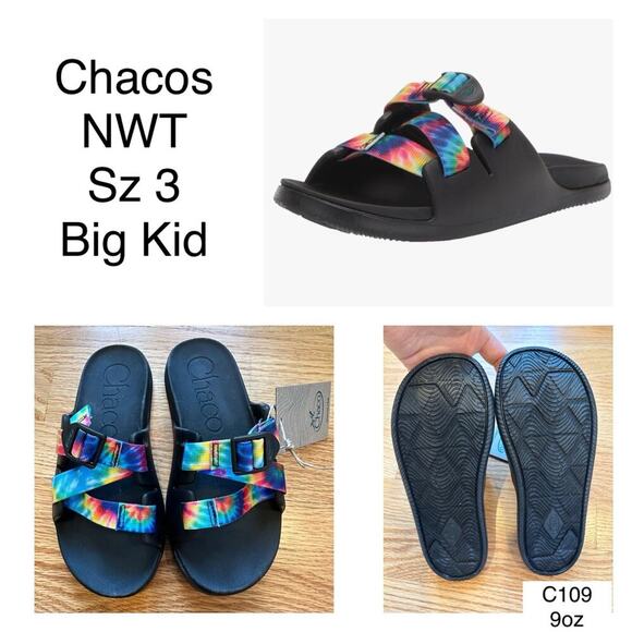 NEW Chacos Chillos Big Kids Dark Tie Dye Slide Sandals, Sz 3, Unisex (C109) - Picture 2 of 6